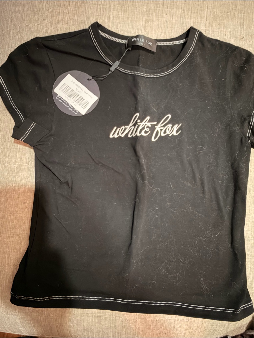 White Fox Black Short Sleeve Tee with White Script Logo
